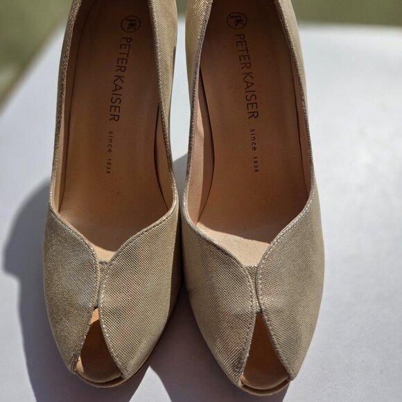 P323. Stunning Peter Kaiser Gold Peep-toe Heels |38 - Picture 1 of 4
